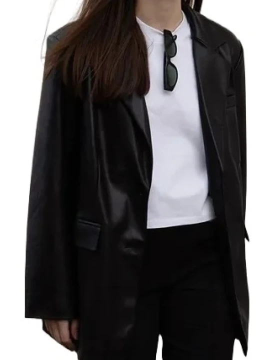 Oversized Black Leather Blazer