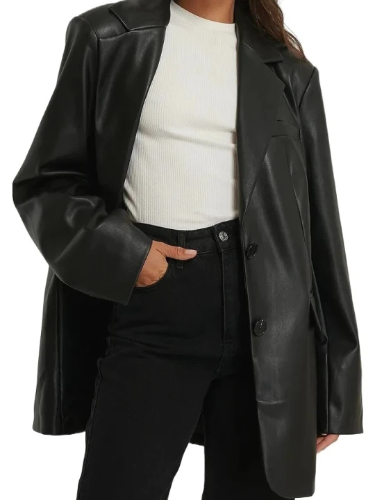 Oversized Black Leather Blazer