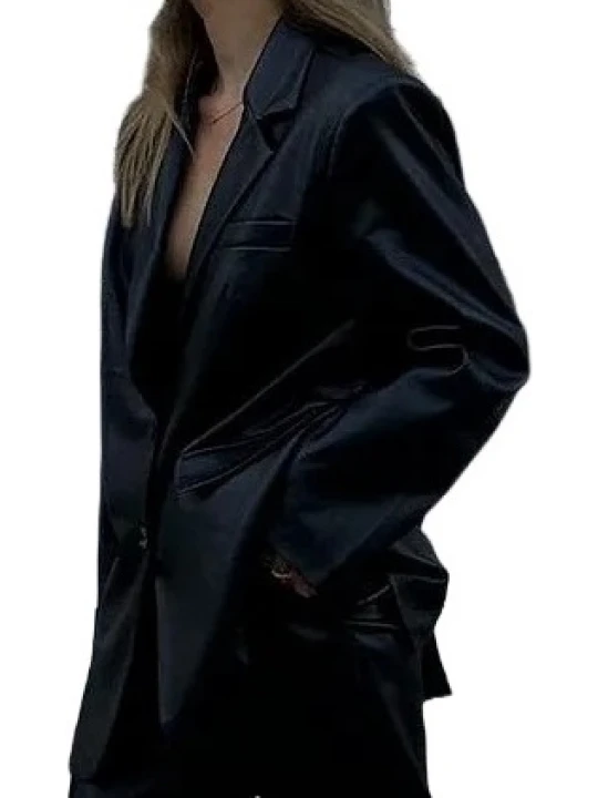 Oversized Black Leather Blazer