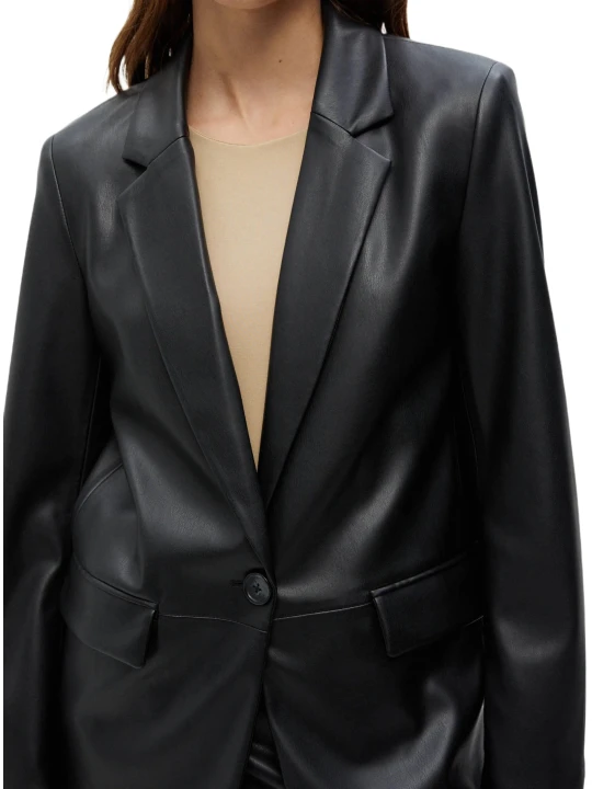 Plain Black Leather Blazer