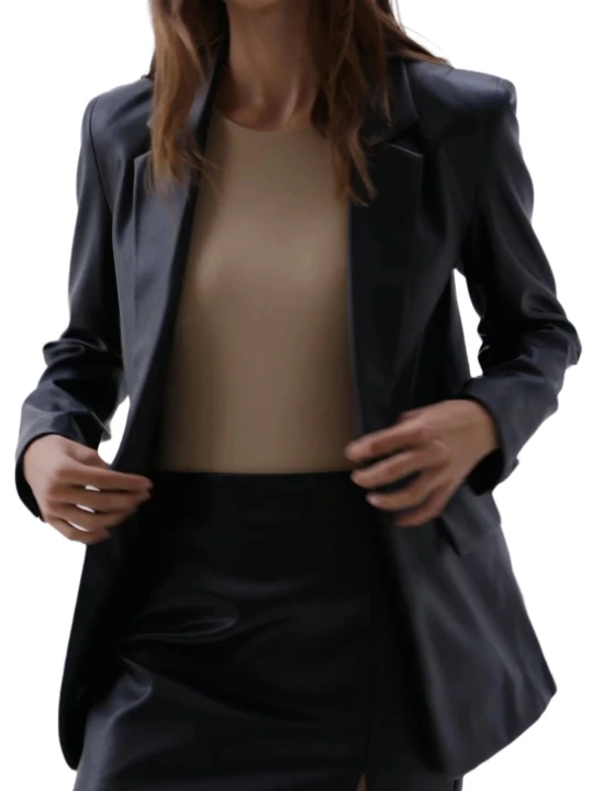 Plain Black Leather Blazer