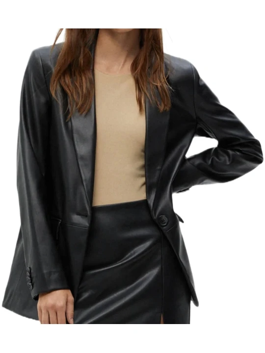 Plain Black Leather Blazer