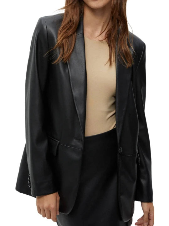 Plain Black Leather Blazer