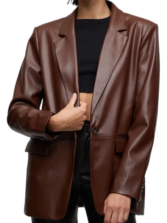Plain Brown Leather Blazer