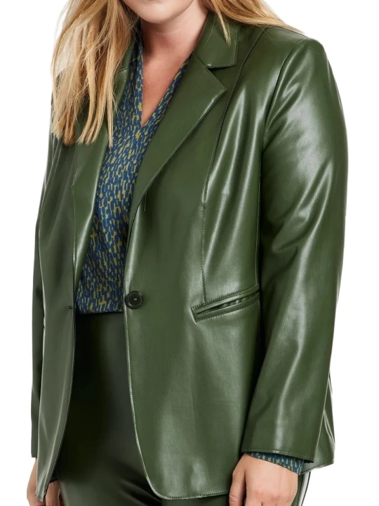 Plus Size Green Leather Blazer