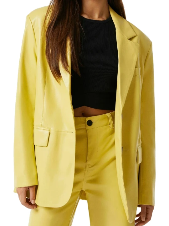 Real Leather Blazer In Yellow