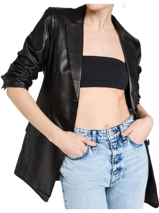 Simple Look Black Leather Blazer