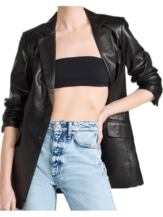 Simple Look Black Leather Blazer Simple Look Black Leather Blazer