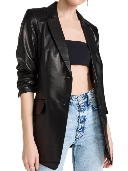 Simple Look Black Leather Blazer Simple Look Black Leather Blazer