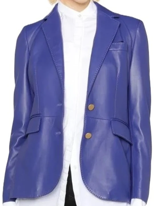 Single Breasted Blue Leather Blazer
