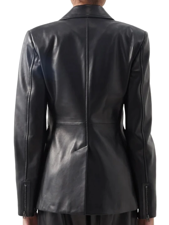 Single Breasted Zipped Leather Blazer