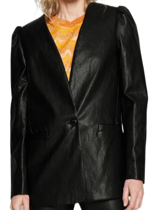 Sleeves Black Leather Blazer