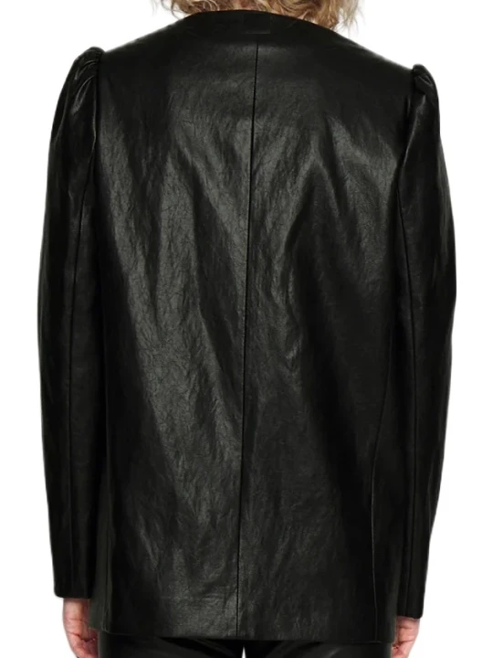 Sleeves Black Leather Blazer