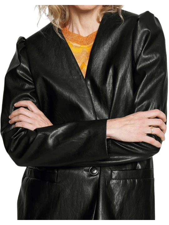 Sleeves Black Leather Blazer