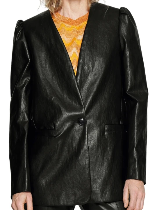 Sleeves Black Leather Blazer