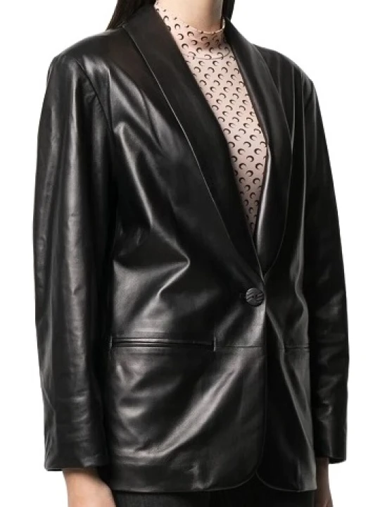 Slim Cut Black Leather Blazer