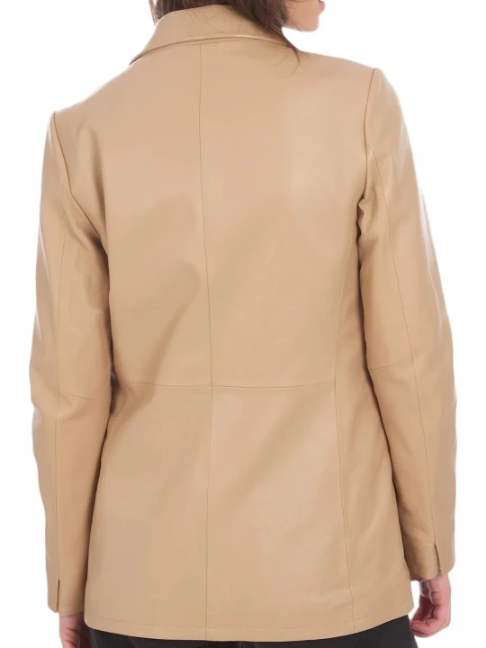 Smooth Genuine Beige Leather Blazer