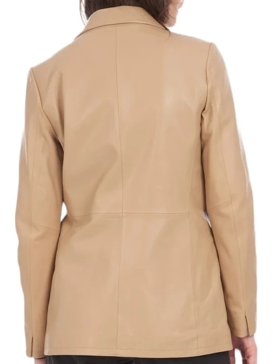 Smooth Genuine Beige Leather Blazer