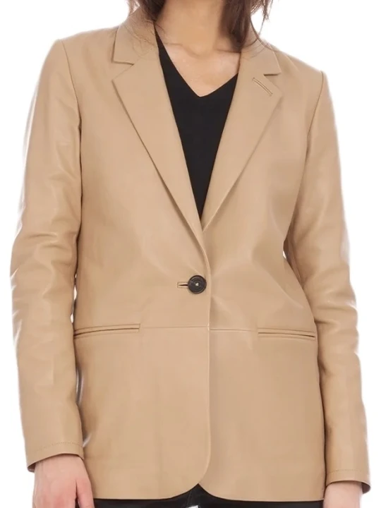 Smooth Genuine Beige Leather Blazer