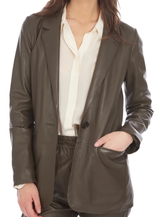 Smooth Genuine Dark Brown Leather Blazer