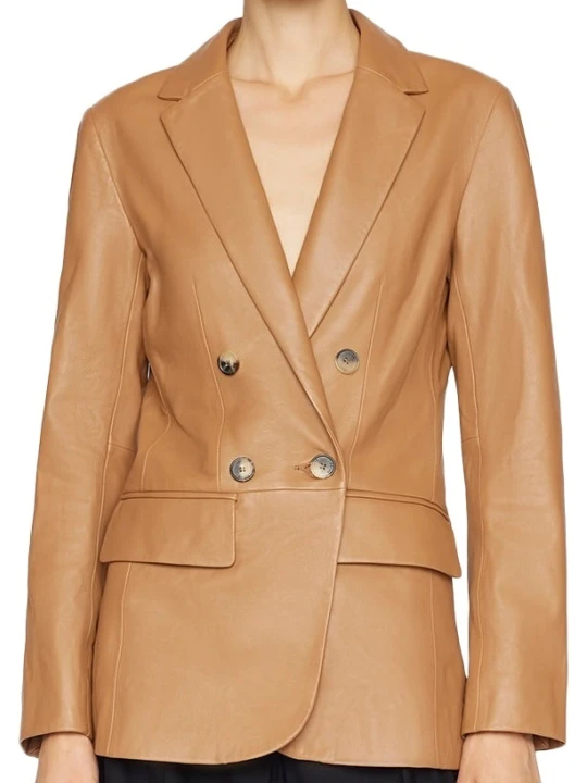 Solid Cognac Leather Blazer