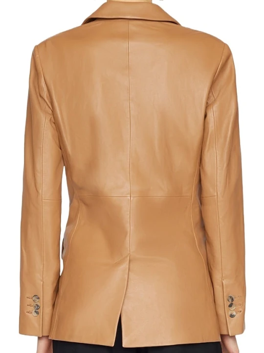 Solid Cognac Leather Blazer