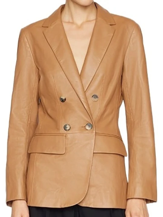 Solid Cognac Leather Blazer