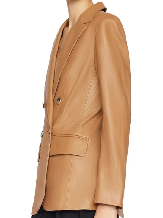 Solid Cognac Leather Blazer