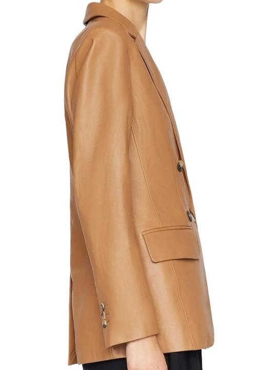 Solid Cognac Leather Blazer