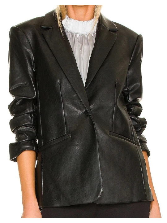 Stylish Black Leather Blazer For Women