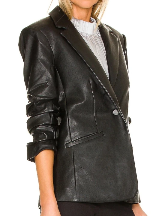 Stylish Black Leather Blazer For Women