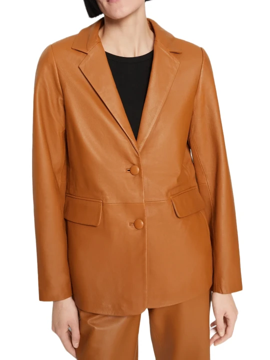 Tan Leather Blazer Women