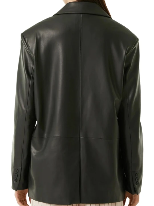 Thigh Length Black Leather Blazer