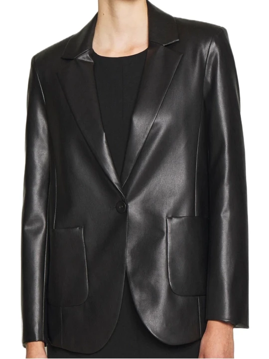 Two Side Black Pockets Leather Blazer