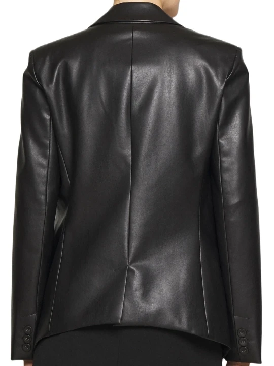 Two Side Black Pockets Leather Blazer