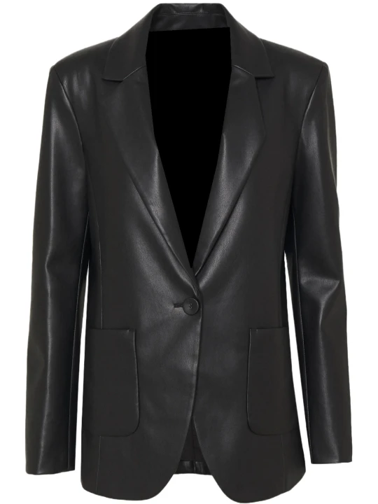 Two Side Black Pockets Leather Blazer