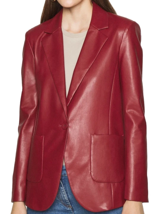 Two Side Red Pockets Leather Blazer