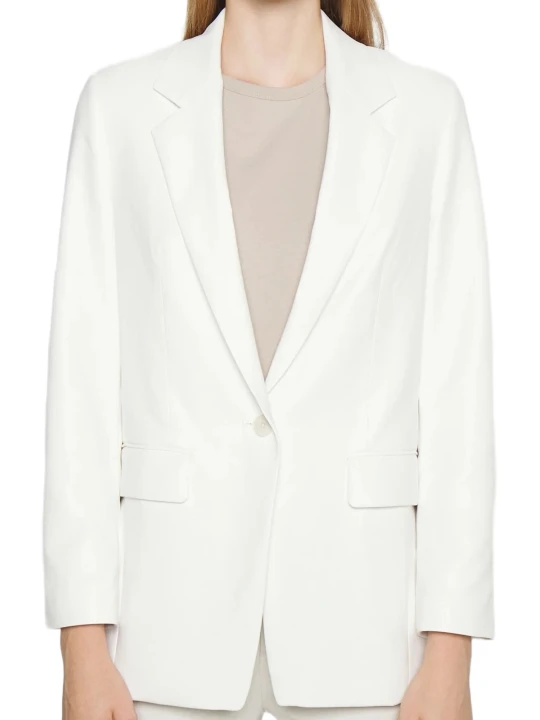 White V Neck Leather Blazer