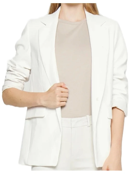 White V Neck Leather Blazer