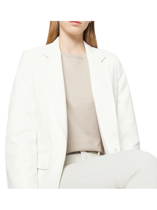 White V Neck Leather Blazer