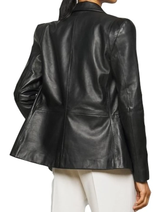 Women One Button Smart Look Real Lambskin Black Leather Blazer Coat