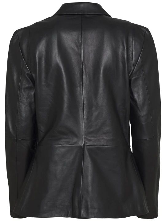 Women One Button Smart Look Real Lambskin Black Leather Blazer Coat