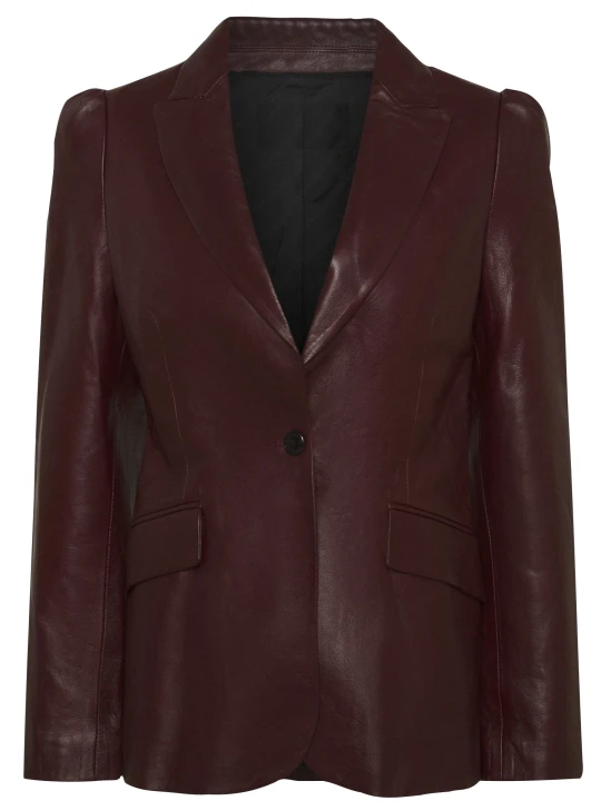 Women One Button Sophisticated Real Lambskin Burgundy Leather Blazer Coat