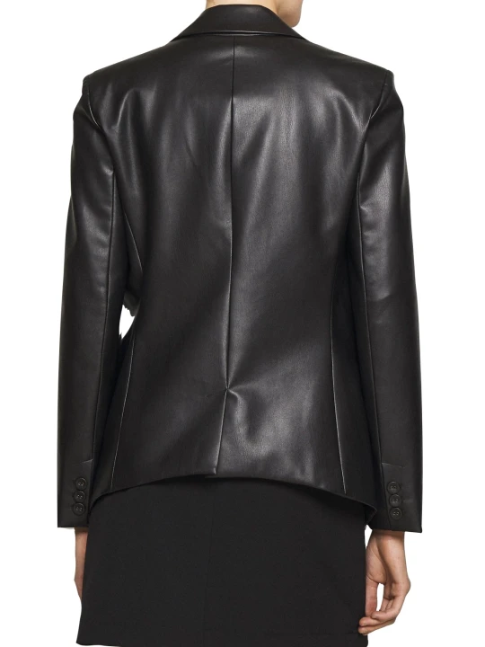 Women One Button Trendy Real Lambskin Black Leather Blazer Coat