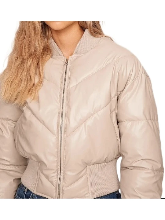Beige Bomber Jacket Leather