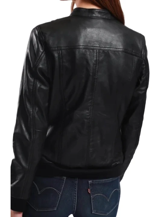 Black Circle Leather Bomber Jacket