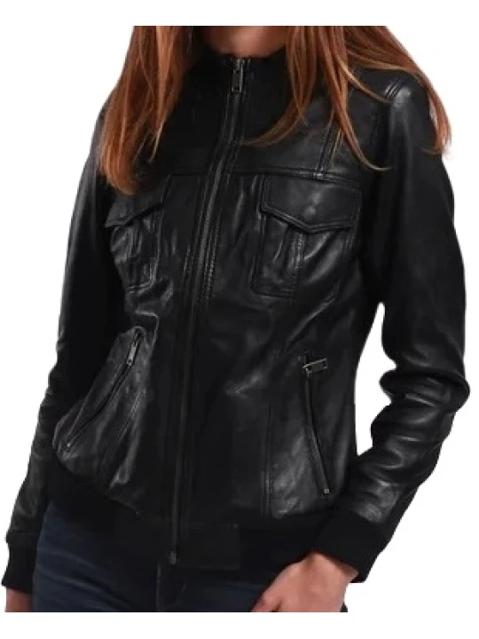 Black Circle Leather Bomber Jacket