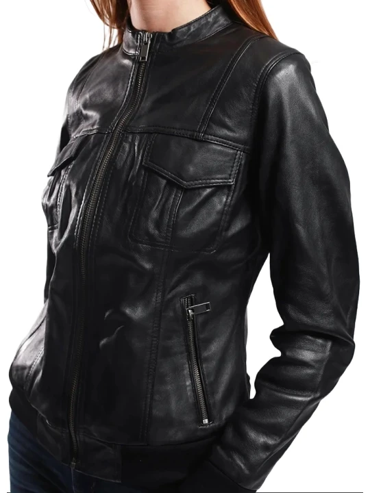 Black Circle Leather Bomber Jacket