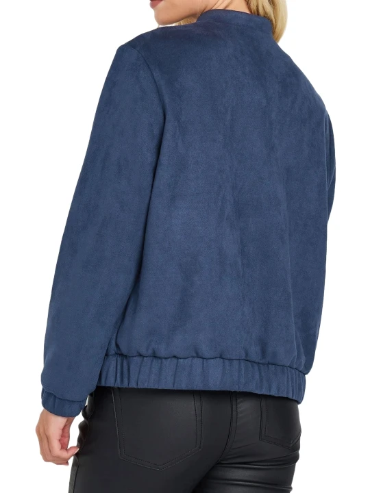 Blue Suede Leather Bomber Jacket