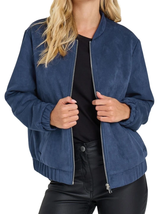 Blue Suede Leather Bomber Jacket